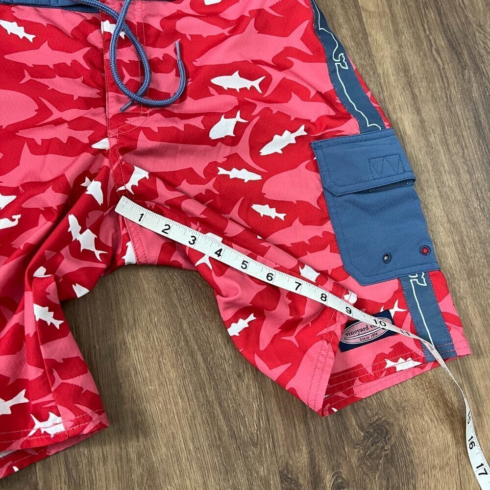 VINEYARD VINES Red Shark Board Shorts Swim Trunks Sz 28 - Picture 5 of 10